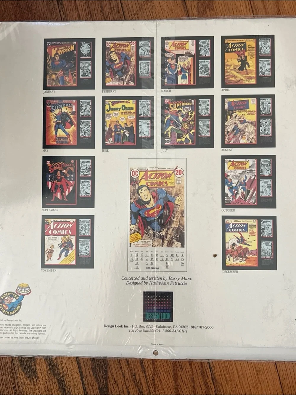 Vintage 1988 SUPERMAN First Fifty Years Wall Calendar With Fold Out Poster